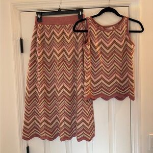 NWT MARIA PAVAN Zig Zag Knit Saia Midi Skirt Tank 2 Piece Set Pink Green Small